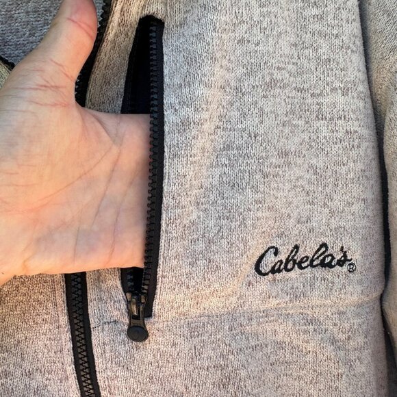 Cabela's Hooded Sweatshirts Beige Zip Up Sweater Sweatshirt Size L - Picture 5 of 11